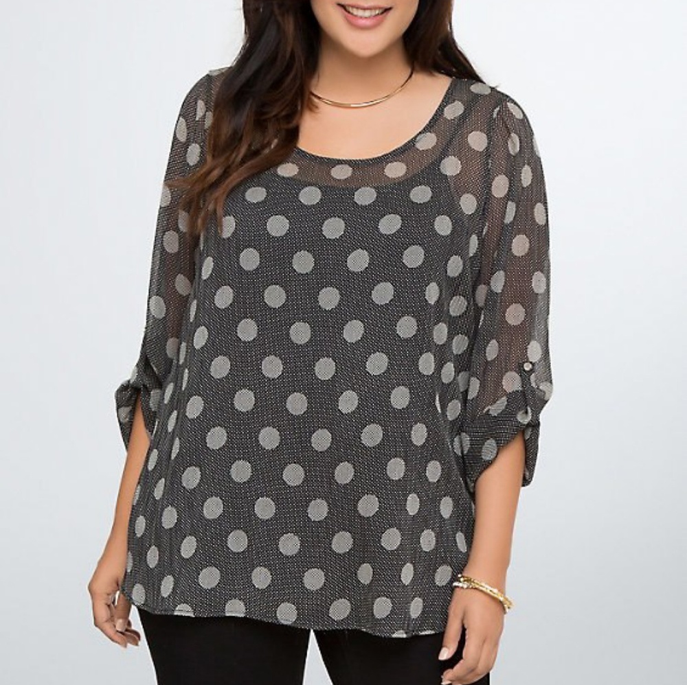 TORRID💋 Dot Print Chiffon Tulip Back Sheer Blouse